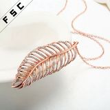 Women Luxury Big Leaf Shaped Rose Gold Crystal Pendant Necklace