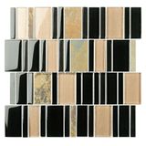 Strip Brick Black Glass Crystal Mix Marble Mosaic Tile