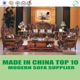 Traditional Wooden Craft Home Furniture Top Grain Leather Sofa
