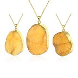 Fashion Jewelry Yellow Crystal Natural Stone Pendant Necklace Gold Plated
