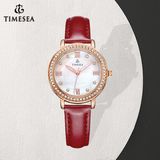 Original Quartz Stainless Steel Cover Waterproof Leather Diamond Watch 71005