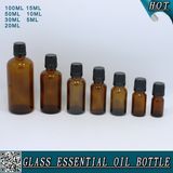 Whole Set Amber Glass Essential Oil Bottle with Child Proof Black Plastic Cap