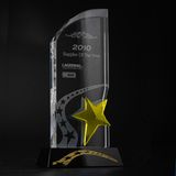 Yellow Star K9 Crystal Glass Trophy with Black Base