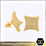 Kite Shape Mens Saudi 14K Gold Diamond Stud Earrings Mjce004