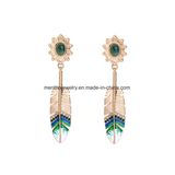 Crystal Diamond Drop Glaze Women's Earrings Feather Shape Pendant