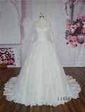 High Neckline Ball Gown Wedding Dress Long Sleeve with Backless Wedding Dress