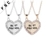 Best Friends Forever Silver Gold Plated Heart Crystal Pendant Necklace