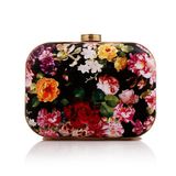 Newest Flower Printed Box Clutch Bag Women Evening Handbag