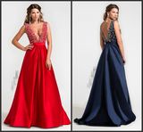 Sleeveless Prom Gown Satin Beaded Crystals Party Evening Dresses A1121