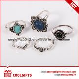 5PCS/Set Women Bohemian Style Gemstone MIDI Tribal Ring Set