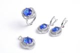 925 Sterling Silver Jewelry Set with Round Blue Cut CZ