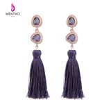 Hot Sale Retro Elegant Ethnic Colorful Gemstone Studded Tassel Earrings for Women