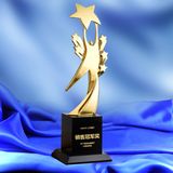Jumping for Cheering Shaped Metal Trophy with Crystal Base Athletics Champions Rewards