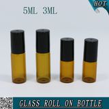 3ml Round Amber Glass Roll on Steel Ball Bottle with Plastic Cap 5ml