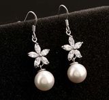 Cubic Zirconia Crystal Diamond Stud Zircon Dangle Silver Earrings