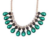 Glass Stone Women Crystal Necklace Green Crystal Water Shape Necklace