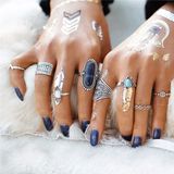 Anel Vintage Tibetan Turkish Silver Color Flower Knuckle Ring
