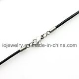 Black Leather Necklace with Silver Lobster Clasp