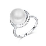 Popular Women Round Shaped Crystal Pearl Finger Ring