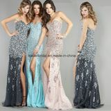 Rhinestone Crystal Evening Ladies Gowns Side Split Prom Party Dresses Z612