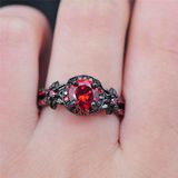 Red Garnet Charming Engagement Jewelry Black Gold Filled Promise Ring
