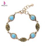 New Retro Inlaid Rhinestone Alloy Women's Bracelet Eye Shape Turquoise Pendant Jewelry