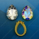 Dz-3003 Teardrop Clear 18X25mm Crystal Metal Setting Sew on Rhinestones