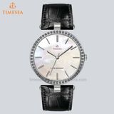 Quartz Stainless Steel Watches Ladies Leather Strap Wrist Watch 71009