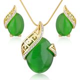 Fashionable Alloy Zircon Rhinestone Crystal Artificial Jade Jewelry Set