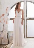 A-Line Double Straps Crystal Belt Chapel Outdoor Bridal Wedding Dress