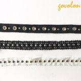 2017 New Arrival Eyelet/Button Black Trims/Lace