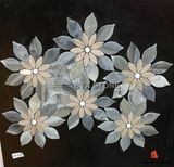 Natural Beige Blue Marble Flower Shape Stone Wall Mosaic