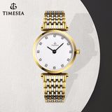 Chronograph Quartz Gold Plated Classic Round Ladies Crystals Watches 71301