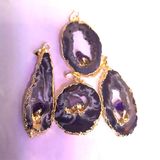 Semi Precious Stone Fashion Agate Crystal Slices Gold Plating Pendant