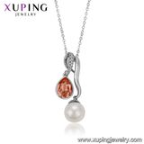 43881 Xuping Freshwater Pearl Designed Crystals From Swarovski Silver Gold Plated Chain Necklace