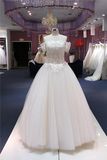 off Shoulder Lace Floor Length Wedding Dress Bridal Gown (Q90317)