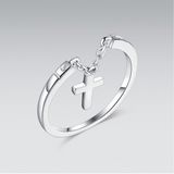 Dangling Cross Silver Ring with Cubic Zircon