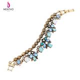 New Retro Two-Layer Beaded Inlaid Rhinestone Flower Design Women's Bracelet