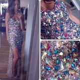 Crystal Stones Prom Dresses Sheer Evening Party Cocktail Dresses Z5009