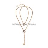 New Fashion Creative Simple Crystal 2 Layered Chain Necklace Water Drop Pendant