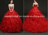 Cascading Bridal Prom Ball Gowns Stock Red Crystals Wedding Gown Wdo71
