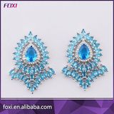 Sea Blue Color Micro Pave Setting Stud Earring