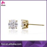 Wholesale Round Zircon Single Stone Daily Wear Diamond Gold Earrings