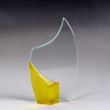 Flame Crystal Glass Trophy Award with Yellow Forked Tail