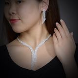 Dubai Gold Jewelry Silver Color Crystal Necklace Earring Wedding Jewelry Set