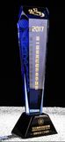 Blue Cylinder Crystal Medal Black Base.
