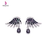 European and American Retro Bright Color Inlaid Crystal Wings Shape Alloy Women's Earring Water Drop Design Pendant Jewelry