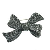 Zinc Alloy Rhinestone Antique Silver Bow Brooch Jewelry