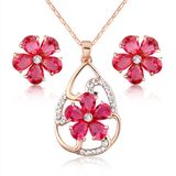 Hot Sale Ruby Zircon Crystal Fancy Flower Woman African Jewelry Set