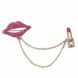 Fashion Red Lips CZ Rhinestone Gold Plated Zinc Brooch Fashion Broches
